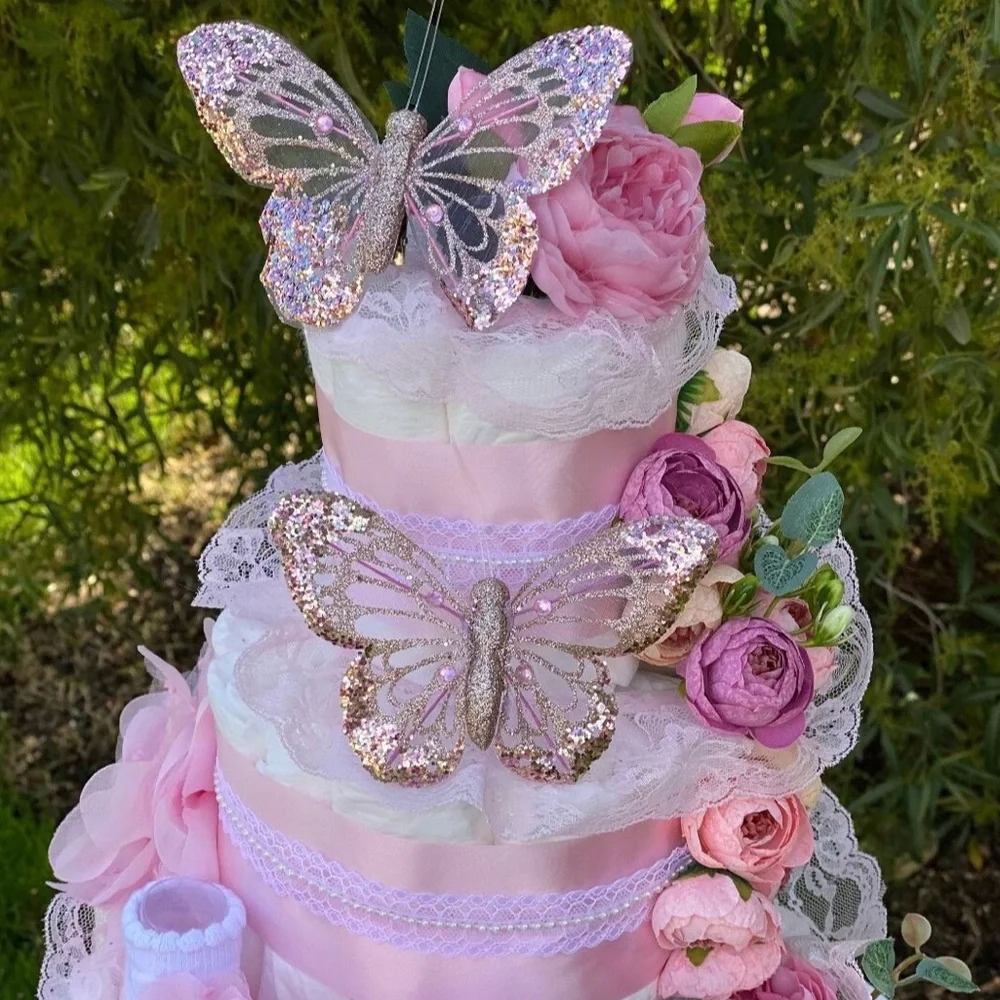 Flowers Diaper Cake, Peonies Diaper Cake